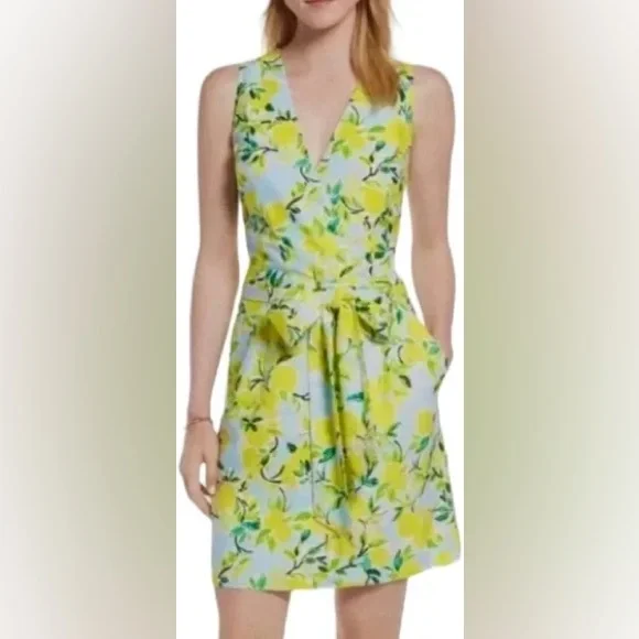 1901 Dresses | Nwot Lemon Print Linen Dress | Color: Blue/Yellow | Size: Sp | Melionaireeee's Closet